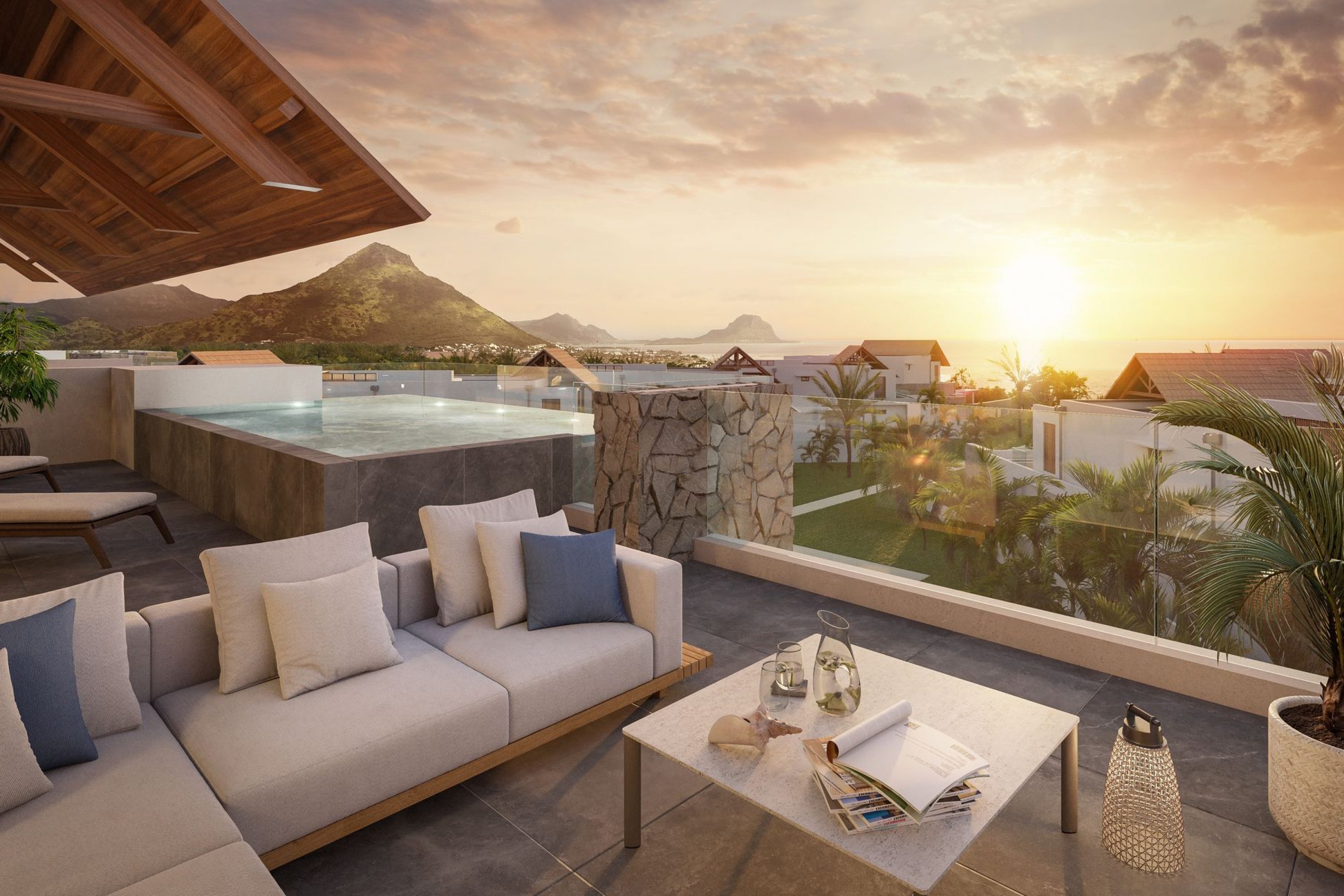 Penthouse coucher de soleil sur la terrasse