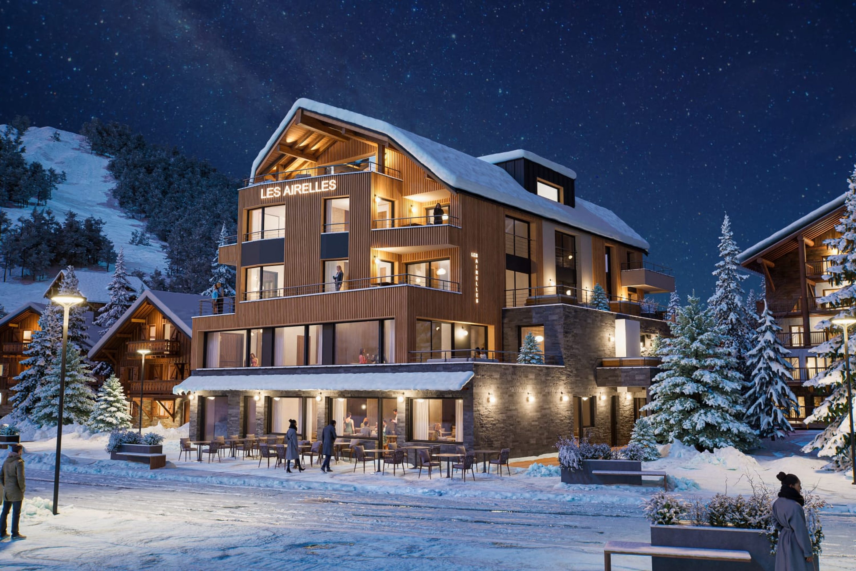 appartement-neuf-residence-les-airelles-les-2-alpes-vue-exterieure-hiver-nuit